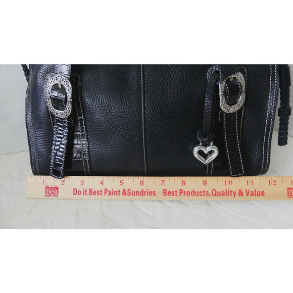 BRIGHTON Black Pebble Leather Shoulder Bag Tote Filigree Buckle Satchel SW Liner - Picture 4 of 16